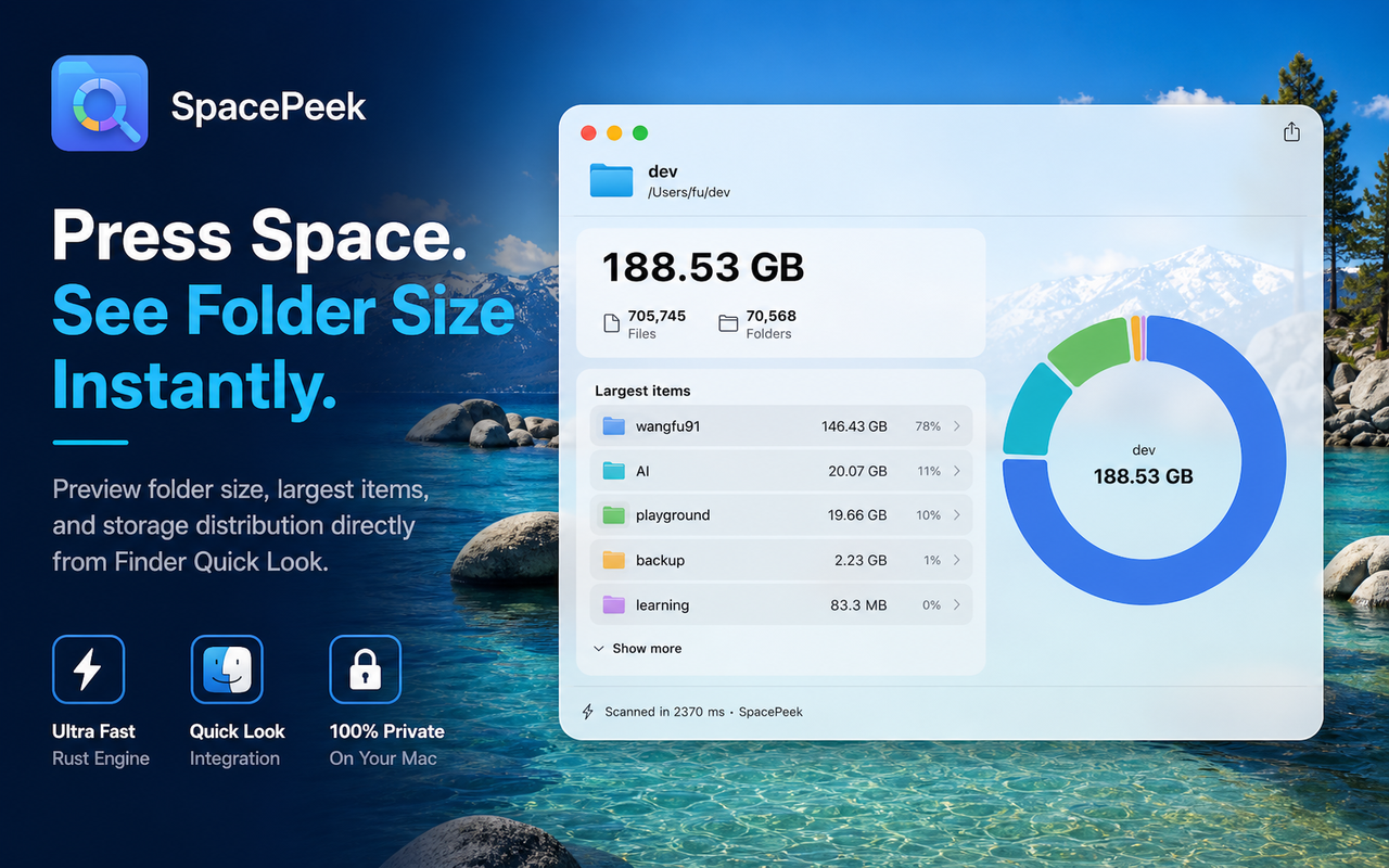 SpacePeek poster showing instant folder size preview