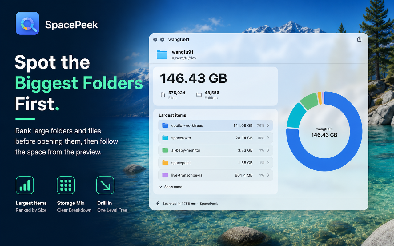 SpacePeek poster showing the largest folders ranked by size